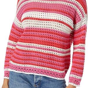 NWT NIC+ZOE Striped Open-Knit Sweater in Pink, Fuchsia & White
